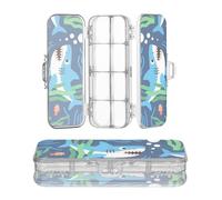 miaozhen Clear Pencil Box Double-Deck Marine Animal Shark Grass Fish Dark Blue Hard Pens Case For Stationery Supplies With Snap Lid