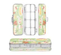 miaozhen Clear Pencil Box Plastic Double-Deck Cartoon Fruit Cake Green Storage Pens Case For Craft Art With Lid