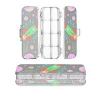 miaozhen Clear Pencil Box Plastic Double-Deck Cartoon Space Planet Earth Dark Gray Pens Case Hard For Kids With Lid