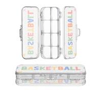 miaozhen Clear Pencils Box 2 Layer Basket Ball Pattern Print Pens Marker Case For Stationery Supplies With Snap And Lid