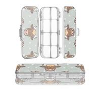 miaozhen Clear Pencils Box Double Deck Cartoon Animal Cow Polka Dot Print Hard Pens Case Boxes For Art Supplies With Snap Lid