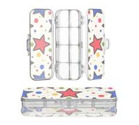 miaozhen Clear Pencils Box Double Deck Colorful Blue Stars Dot Blue Transparent Pens Cases For Stationery With Snap-Tight Lid