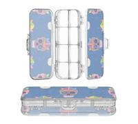 miaozhen Clear Pencils Box Double Deck Fake Glitter Cartoon Hat Skull Blue Cool Pens Case Transparent Hard For School With Snap-Tight Lid