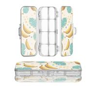 miaozhen Clear Pencils Box Double-Deck Fruit Banana Floral Leaf Yellow Cyan Hard Pens Cases For Stationery With Snap And Lid