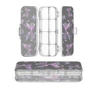 miaozhen Clear Pencils Box Double Deck Gothic Darkness Bow Tie Stars Purple Pens Cases For School With Snap-Tight Lid