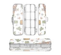 miaozhen Clear Pencils Box Double-Deck Western Cowboy Horse Cactus Pens Case Boxes For School With Snap And Lid