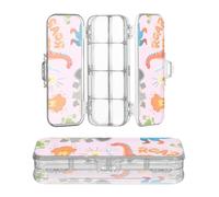 miaozhen Clear Plastic Pencil Box Double-Deck Cartoon Pink Dinorsaur Jungle Volcano Hard Pens Case For Stationery Supplies With Snap-Tight Lid