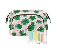 miaozhen Clover Leaf Sage Green Pink Large Cosmetic Bags Lightweight Makeup pouching Period Bag for Make Up bolsas para