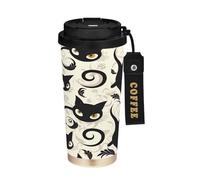miaozhen Coffee Tumbler For Men With Lid Cartoon Black Cats On The Go Coffee Mug Stainless Steel For Hot Cold Drinks 17 oz Spill Proof