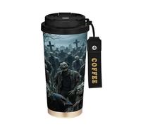 miaozhen Coffee Tumbler Travel With Lid Spooky Halloween Graveyard Zombies Coffee To Go Mugs Stainless Steel For Hot And Cold 17 oz Leakproof