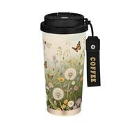 miaozhen Coffee Tumbler Travel With Lids Wild Flower Dragonfly Colorful Insulated Coffee Cup Stainless Steel For Hot Cold Drinks 17 oz Spill Proof