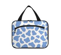 miaozhen Cow Print Blue hanging travel cosmetic bag with hook, designer chic for travel make up estuche para guardar maquillaje L, cow print blue, Modern