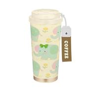 miaozhen Cute Animal Green Yellow Elephant Coffee Tumbler Travel With Lid Travel Mug Stainless Steel For Hot Cold Drinks 17 oz Leakproof