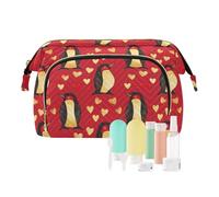 miaozhen Cute Animal Penguin Heart Gold Valentines Day Cosmetic Bag Makeup Portable Women's Coin Change Purse for Travel Cosmetic bolsas para, Modern