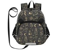 miaozhen Cute Ears Children's Day Backpack Leash Children Boy/Girl Anti-Lost Personalized Water Bottle Pocket Backpack with Reflective Strap Black and Gold Goth Tarot Cat mochilas, Black Gold Gothic