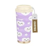 miaozhen Cute Heart-shaped Star Happy Lavender White Coffee Tumblers For Women With Lid On The Go Coffee Mug Stainless Steel For Hot And Cold 17 oz Leak Proof