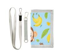 miaozhen Cute Monkey Bananas Glory Blue trifold fold wallets for birthday gift nylon lighweight card wallets for men with lanyard carteras para hombre, cute monkey bananas glory blue, One Size