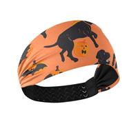 miaozhen Dancing Labrador Dog Orange Black Pumpkin Moisture Wicking sweat headbands Stretchy wide head bands for women's hair for Football make up Cycling Athletic Sports vinchas para el cabello de