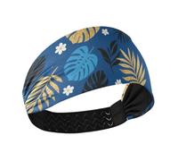 miaozhen Dark Blue Tropical Leaf Gold Black Moisture Wicking athletic headbands Elastic hairbands for women's hair for washing face Cycling Yoga make up bandas para el sudor