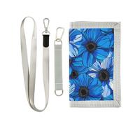 miaozhen Elegant Vibrant Blue Flowers Black slim wallets for womans unique lighweight slim wallets with lanyard billetera para hombre