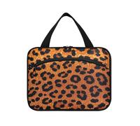 miaozhen Fake Glitter Leopard Print Orange hanging travel bags for women with hook, designer chic for travelers bolsa de maquillaje para mujer L, Fake Glitter Leopard print orange, Modern