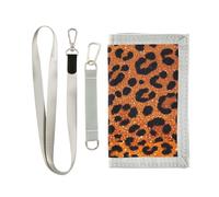 miaozhen Fake Glitter Leopard Print Orange trifold men wallet for womens unique sturdy billfold wallet with lanyard billeteras para hombre, Fake Glitter Leopard print orange, One Size