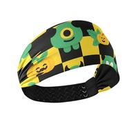 miaozhen Fluorescent Orange Black Checkered Halloween Monster Cooling headbands for women's hair Stretchy head sweat bands for women for basketball Workouts Yoga Volleyball accesorios para cabello