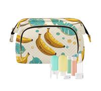miaozhen Fruit Banana Floral Leaf Yellow Cyan Cosmetic Travel Bag Waterproof Change Purse for Toiletry Organizer para maquillaje, fruit banana floral leaf yellow cyan, Modern