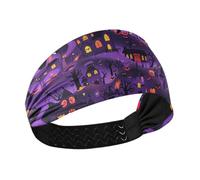 miaozhen Giant Halloween Town Purple Black Moisture Wicking sports headband Stretchy sweat band for women for hiking make up Athletic Sports washing face banda para el cabello