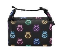 miaozhen Girls Insulated Lunch Box Insulated Cartoon Cute Colorful Neon Fluorescent Rabbit Teachers Lunch Cooler Bag for Office Workers