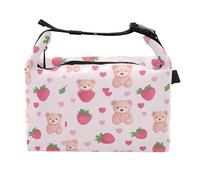 miaozhen Girls Lunch Bags Leakproof Cartoon Cute Red Strawberry Bear Boys Lunch Cooler Bag for Office Workers