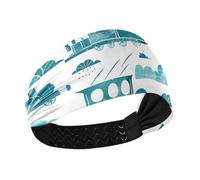 miaozhen Griffin Trains Cloud White Cyan Moisture Wicking sweat headbands Elastic head for Workouts make up Athletic Sports Cycling bandas para la cabeza