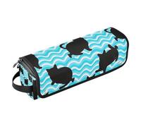 miaozhen Hair Tool Travel Bag and Heat Resistant Mat Waterproof Flat Curling Irong Travel Organizer for Curling Iron Straightener Flat Hair Dryer,Wave Pattern Cartoon Cat Black Hair Accessories, wave