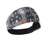 miaozhen Halloween Pattern Haunted Houses on Gray Non-Slip? tie headband for women Elastic head for women for washing face Yoga basketball make up cintas para el cabello