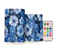 miaozhen Handdrawn Daisy Flower Blue Flameless Candles with Remote Electric Candles Electronic Lights Electric Remote Control for Window Battery Operated 2-Piecing Set