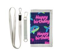 miaozhen Happy Birthday Cartoon Shark trifold fold wallets for womens nylon sturdy fold wallets with lanyard cartera para hombre