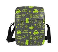 miaozhen happy birthday spaceship and cars gray and greenmens messenger bag Cross Body Purse Adjustable Strap for Travel Travel