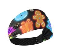 miaozhen Happy Christmas Fluorescent Green Trees Moisture Wicking sweatband headband Elastic hairbands for women's hair for tennis Volleyball Football Football banda para el cabello
