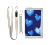 miaozhen Hearts Royal Blue trifold billfolds for birthday gift nylon sturdy tri fold wallet for men with lanyard cartera para hombre, hearts royal blue, One Size