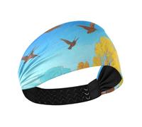 miaozhen Hello Fall Autumn Tree Bird Blue no slip comfortable headbands for women Stretchy hairbands for Football Daily use basketball Cycling bandas para el cabello