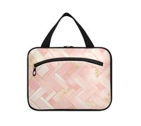 miaozhen Herringbone Peach Gold Trendy hanging hanging toiletry bags with hook, designer chic for women traveling maletín para maquillaje L, herringbone peach gold trendy, Modern