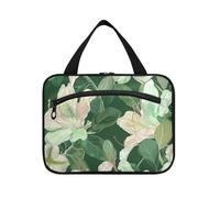 miaozhen Illustration Azalea Dark Green hanging travel toiletries bag with hook, designer unisex for men bolso viajero para mujer L, illustration Azalea dark Green, Modern