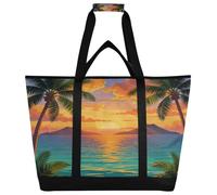 miaozhen Insulated Soft Sided Cooler Bag Keeps Food Hot or Cold Foldable Reusable and Leak Proof Food Grocery Bag for Shopping Travel Beach Camping Tropical Palm Sun Set Ocean Beach