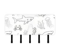 miaozhen Keys Holder on wall with Mail Organizer & 5 Self-Adhesive Hanging Black White Underwater Animal Shark Seahorse House Decor Key Organizer for Kitchen Hallway Doorway