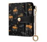 miaozhen Ladies Classic Foldable Wallet Cute Bat Tractor Black Orange PU Leather Card Wallet for Women Boys Girls