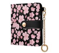 miaozhen Ladies Cute Foldable Wallet Cute Peach Japanese Zephyr Cherry Blossoms Minimalist PU Leather Wallet for Women