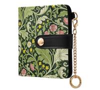 miaozhen Ladies Cute Foldable Wallet Portable Pink Carnation Green Leaves William Morris PU Leather Wallet With Card Slots for Girls Women Ladies