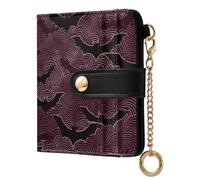miaozhen Ladies Lightweight Foldable Wallet Waterproof Ukiyo-e-style Japanese Bat Burgundy Black Everyday PU Leather Wallet for Women