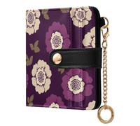 miaozhen Ladies PU Leather Bifold Wallet Cute England Tudor Rose Khaki Purple Compact PU Leather Wallet for Women