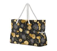 miaozhen Large Capacity beach bag for men with zipper Gold and Black Leaves womens computer tote bags for work Top Beach Bag, Pool Bag, Work Bag, Shopping Bag